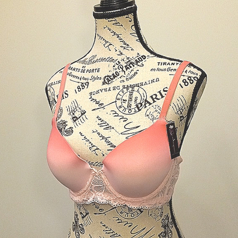 Women 36C NEW Pink Bra Lace Racerback Full Cover Dainty Underwire Supportive NWT